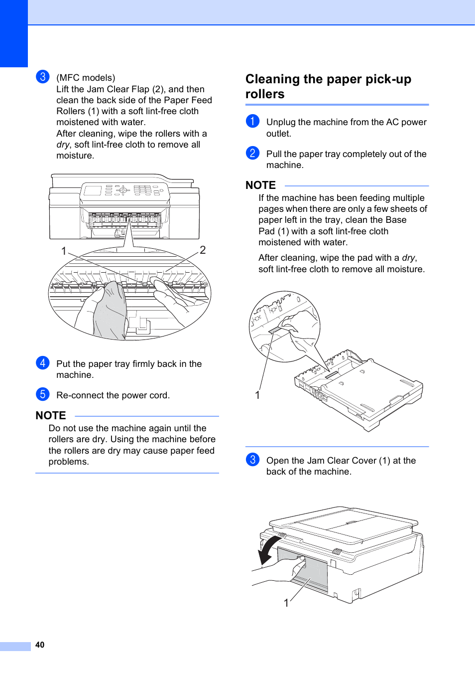 Cleaning the paper pick-up rollers | Brother MFC-J470DW User Manual | Page 46 / 57