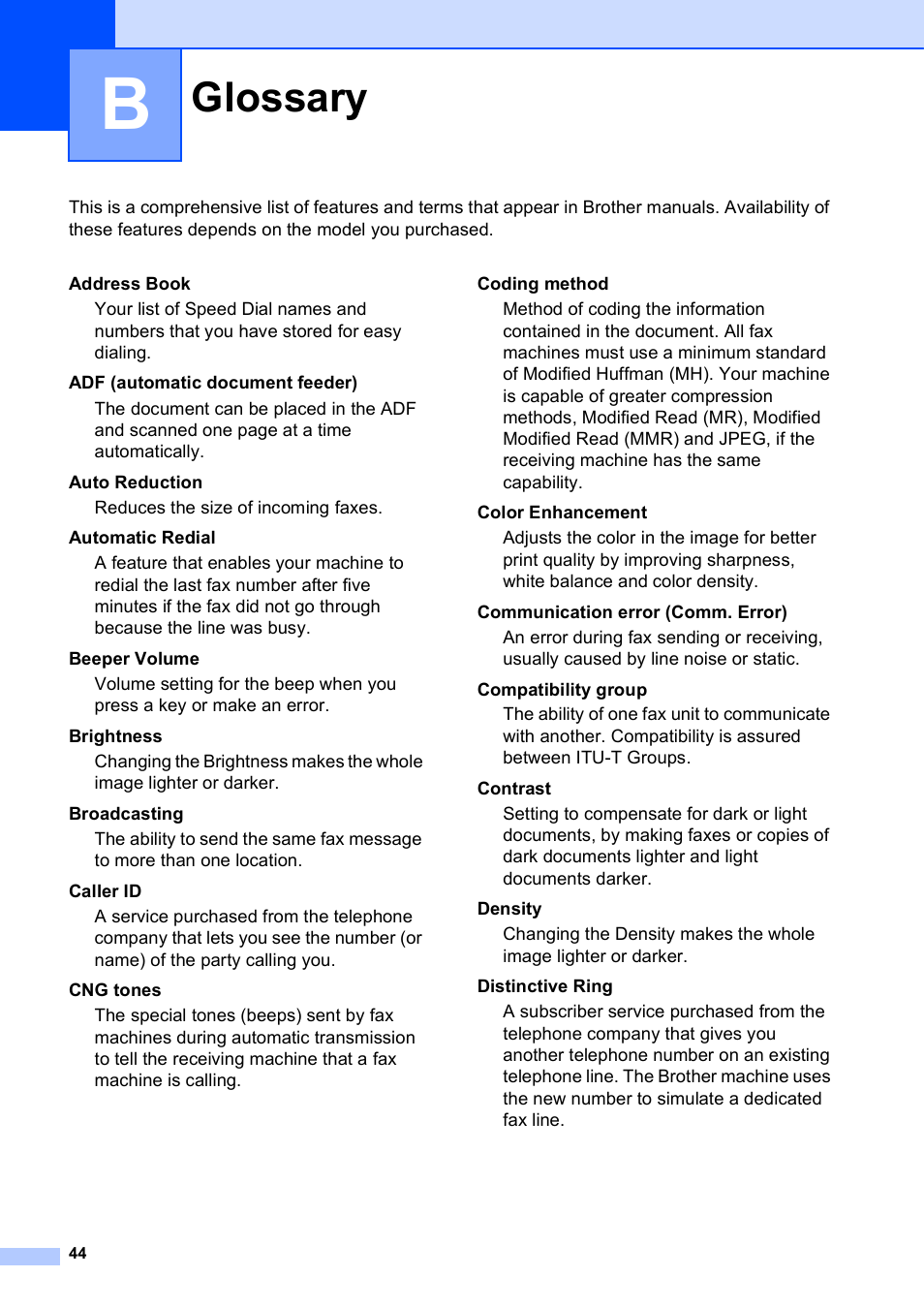 B glossary, Glossary | Brother MFC-J470DW User Manual | Page 50 / 57