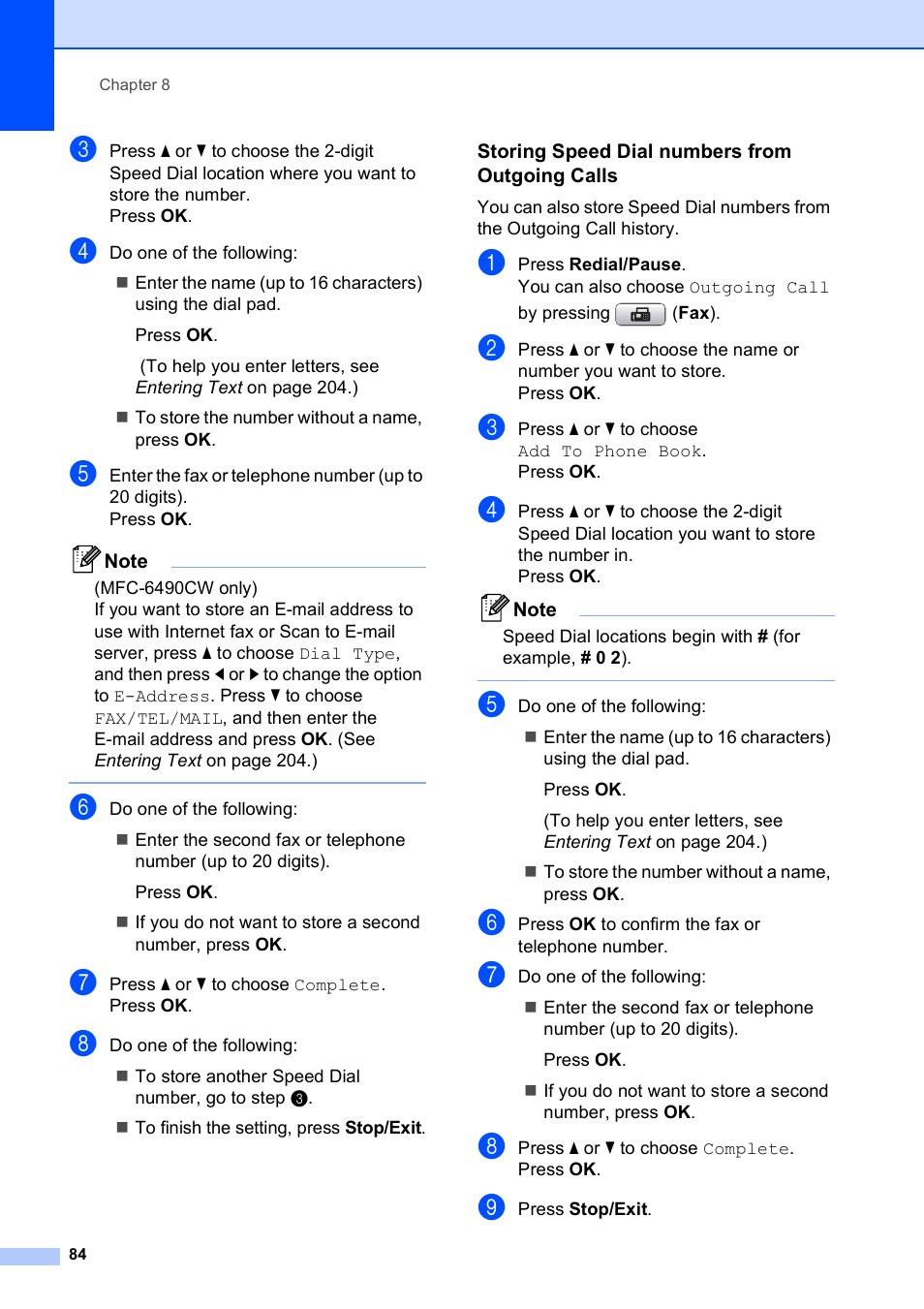 Storing speed dial numbers from outgoing calls | Brother MFC-5890CN User Manual | Page 100 / 247