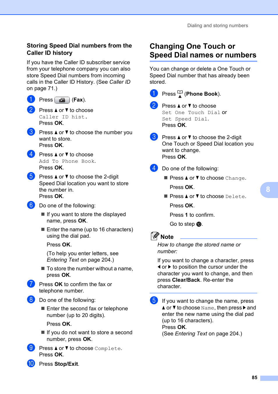 Changing one touch or speed dial names or numbers | Brother MFC-5890CN User Manual | Page 101 / 247