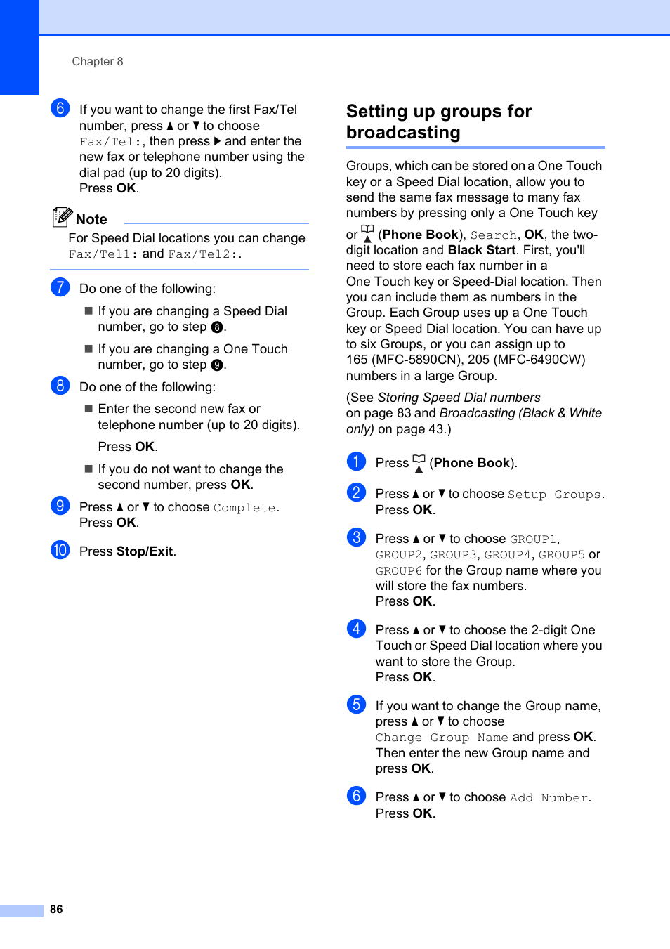 Setting up groups for broadcasting | Brother MFC-5890CN User Manual | Page 102 / 247