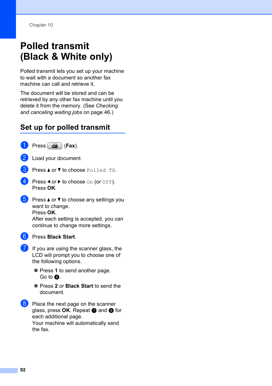 Polled transmit (black & white only), Set up for polled transmit | Brother MFC-5890CN User Manual | Page 108 / 247