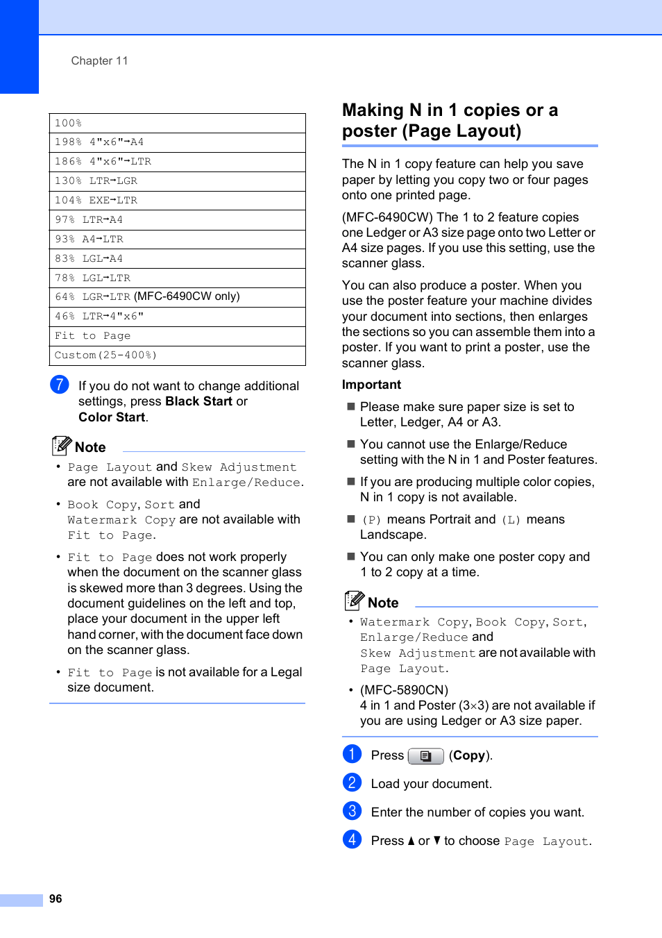 Making n in 1 copies or a poster (page layout) | Brother MFC-5890CN User Manual | Page 112 / 247