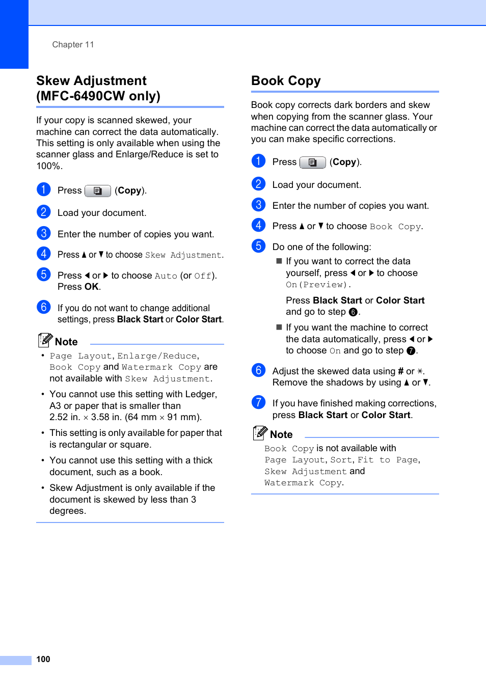 Skew adjustment (mfc-6490cw only), Book copy, Skew adjustment (mfc-6490cw only) book copy | Brother MFC-5890CN User Manual | Page 116 / 247