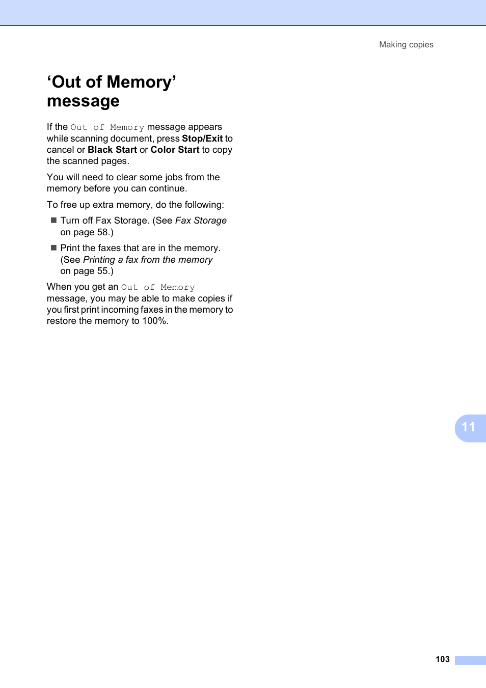 Out of memory’ message | Brother MFC-5890CN User Manual | Page 119 / 247