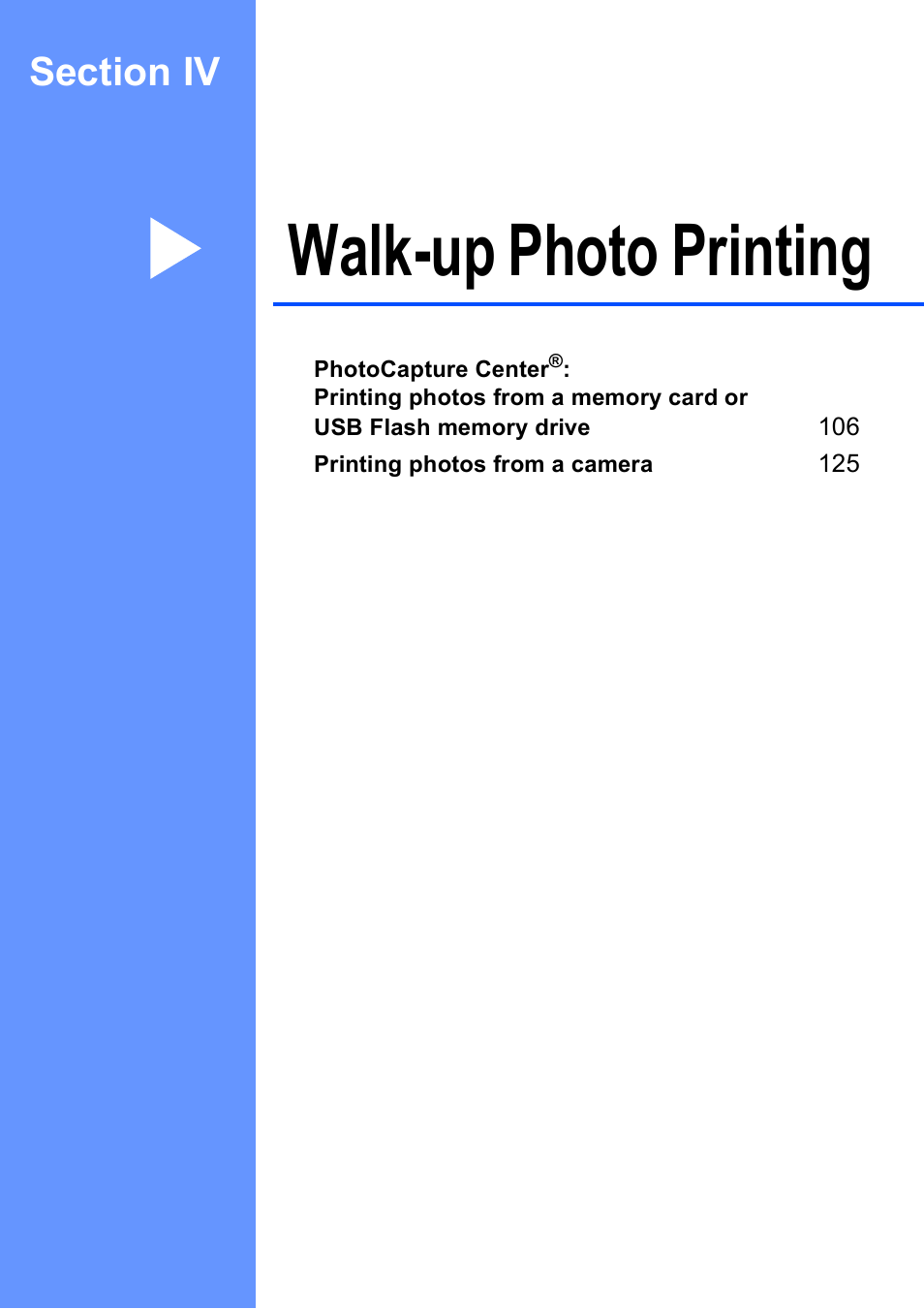 Section iv: walk-up photo printing, Section iv walk-up photo printing, Walk-up photo printing | Brother MFC-5890CN User Manual | Page 121 / 247