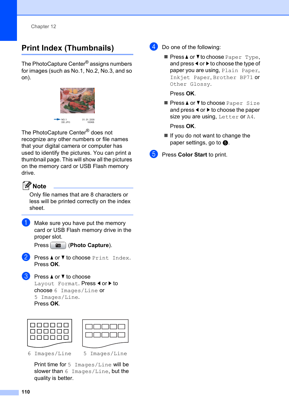 Print index (thumbnails) | Brother MFC-5890CN User Manual | Page 126 / 247