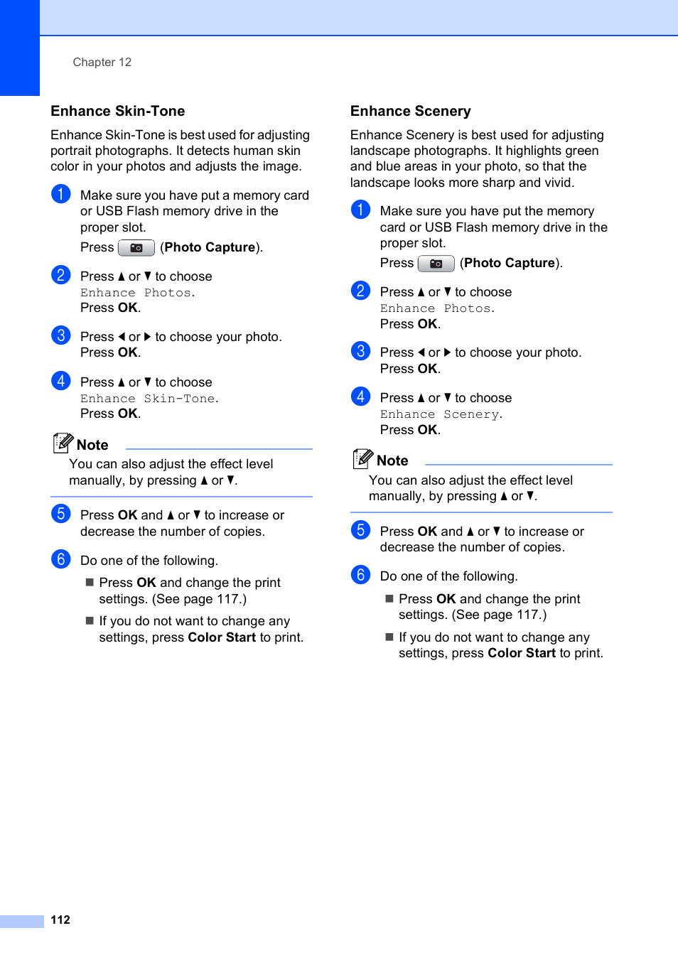 Enhance skin-tone, Enhance scenery | Brother MFC-5890CN User Manual | Page 128 / 247