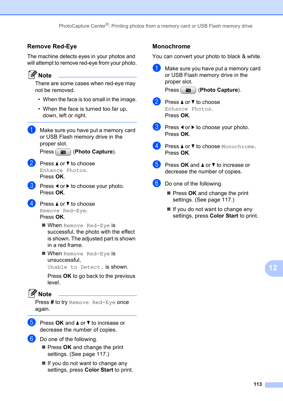 Remove red-eye, Monochrome | Brother MFC-5890CN User Manual | Page 129 / 247