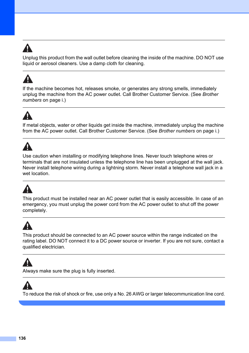 Always make sure the plug is fully inserted | Brother MFC-5890CN User Manual | Page 152 / 247