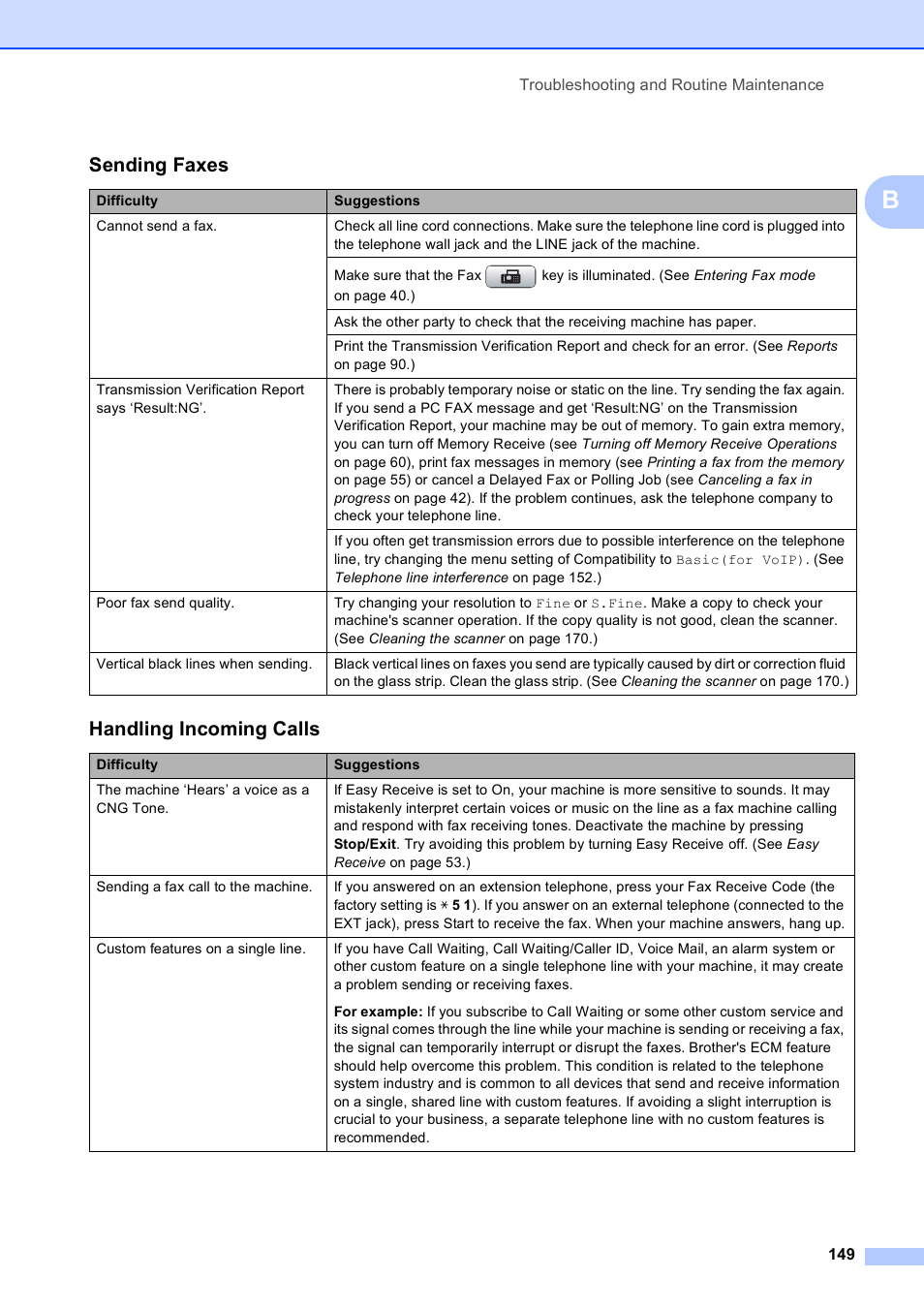 Sending faxes, Handling incoming calls | Brother MFC-5890CN User Manual | Page 165 / 247