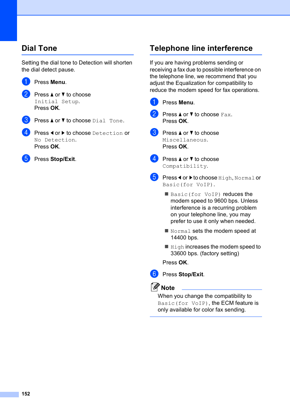 Dial tone, Telephone line interference, Dial tone telephone line interference | Brother MFC-5890CN User Manual | Page 168 / 247