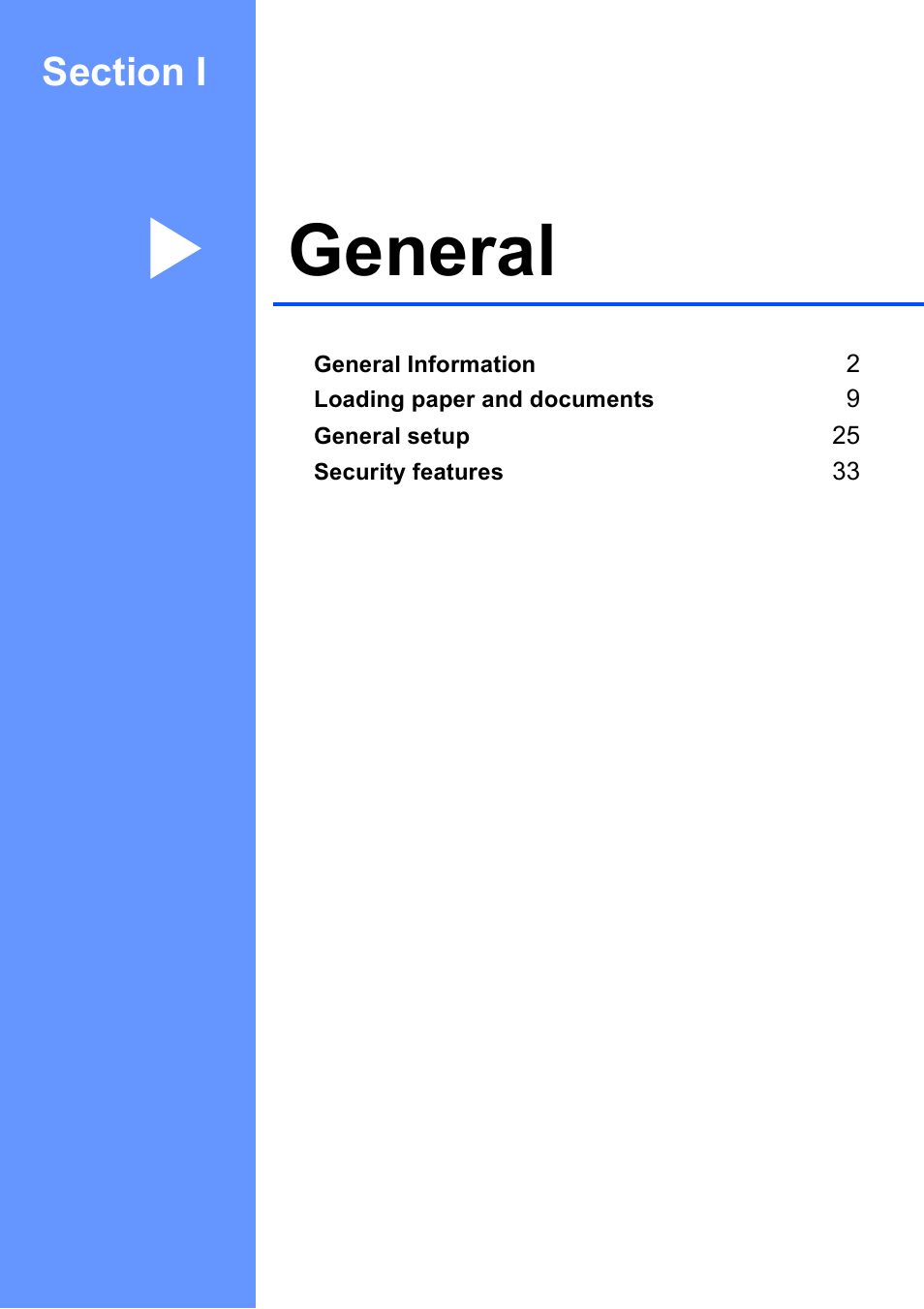 Section i: general, Section i general, General | Brother MFC-5890CN User Manual | Page 17 / 247