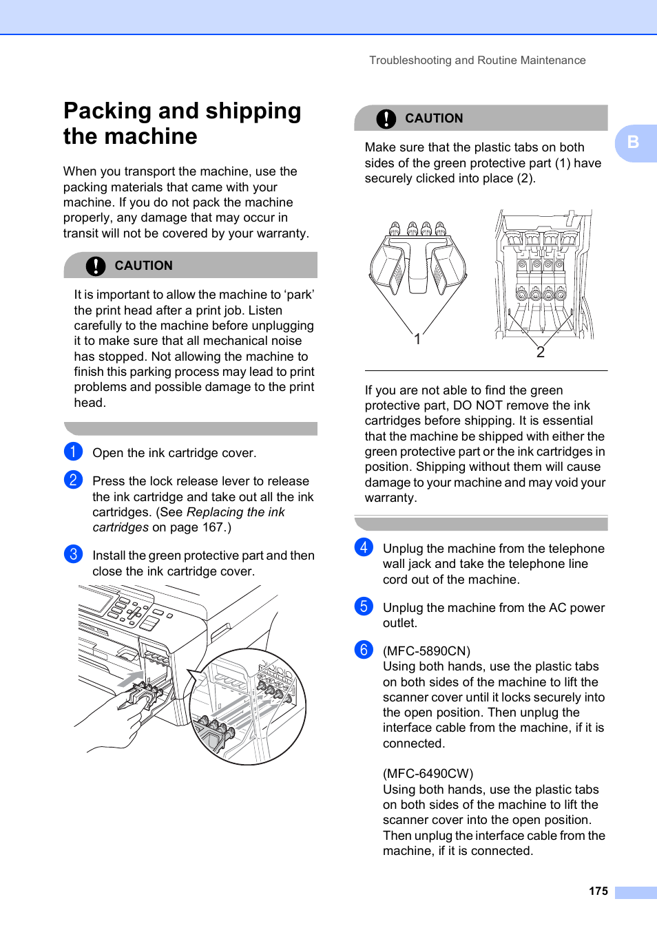 Packing and shipping the machine | Brother MFC-5890CN User Manual | Page 191 / 247