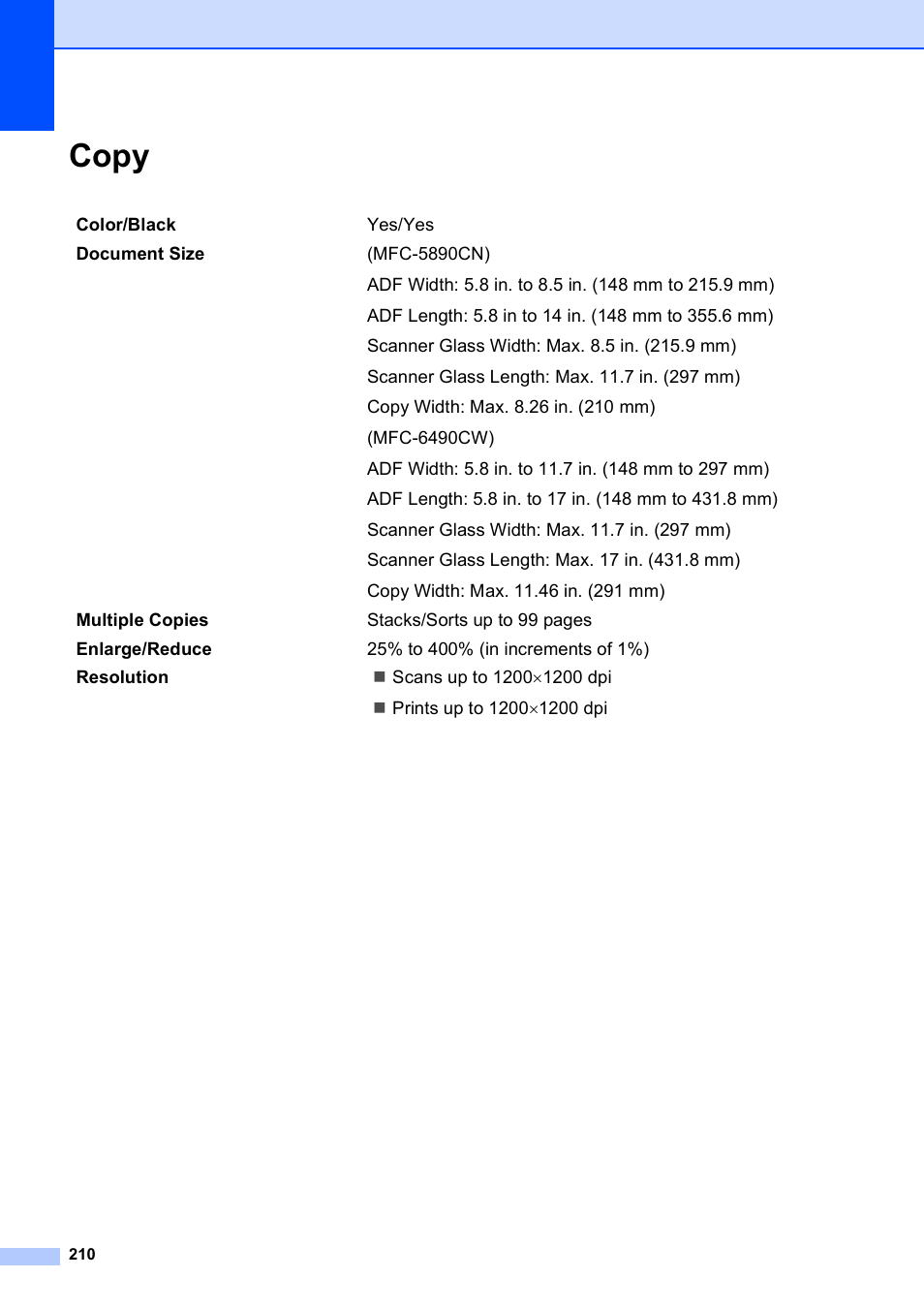 Copy | Brother MFC-5890CN User Manual | Page 226 / 247