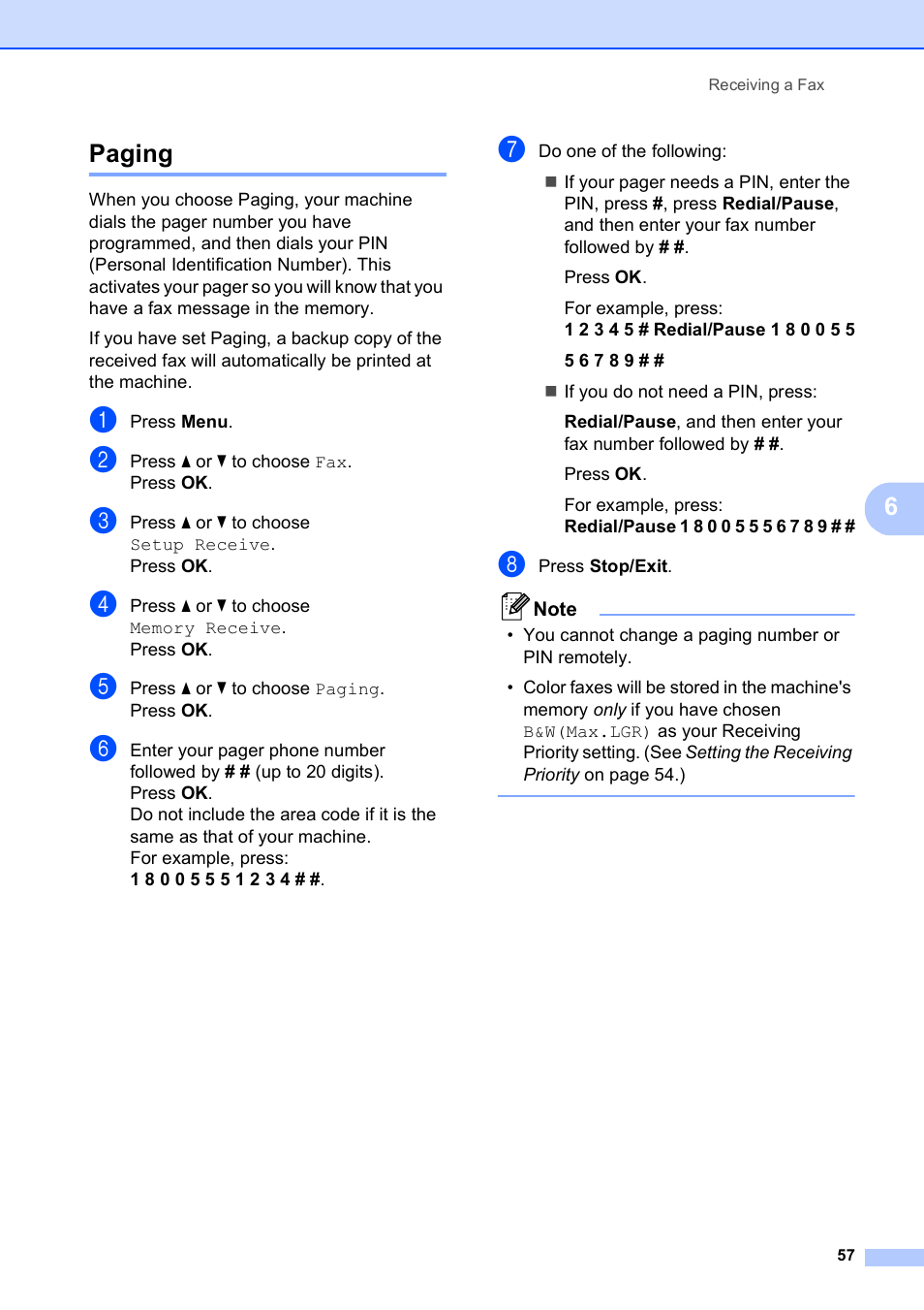 Paging, 6paging | Brother MFC-5890CN User Manual | Page 73 / 247