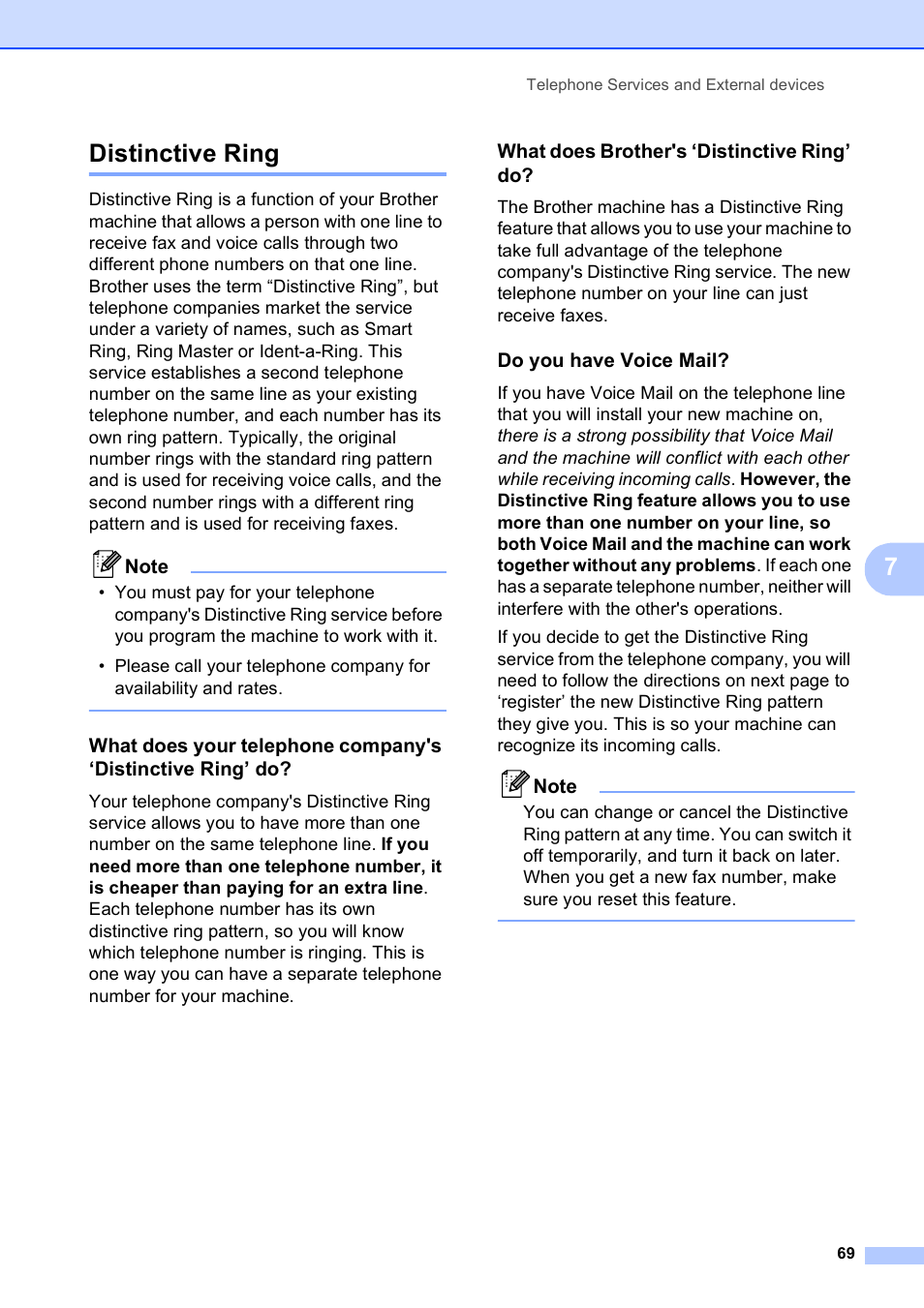 Distinctive ring, What does brother's ‘distinctive ring’ do, Do you have voice mail | 7distinctive ring | Brother MFC-5890CN User Manual | Page 85 / 247