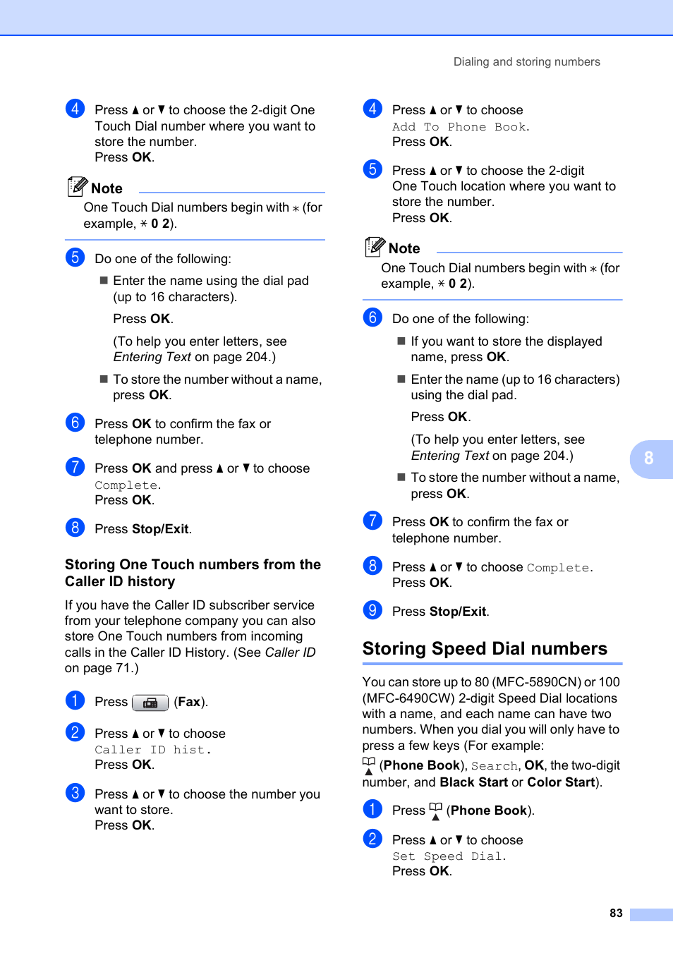 Storing speed dial numbers | Brother MFC-5890CN User Manual | Page 99 / 247