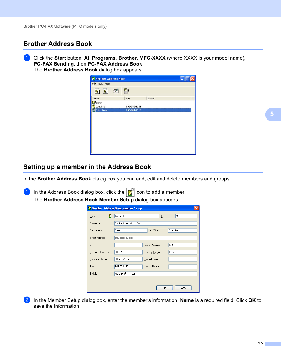 Brother address book, Setting up a member in the address book, 5brother address book | Brother MFC-495CW User Manual | Page 102 / 198