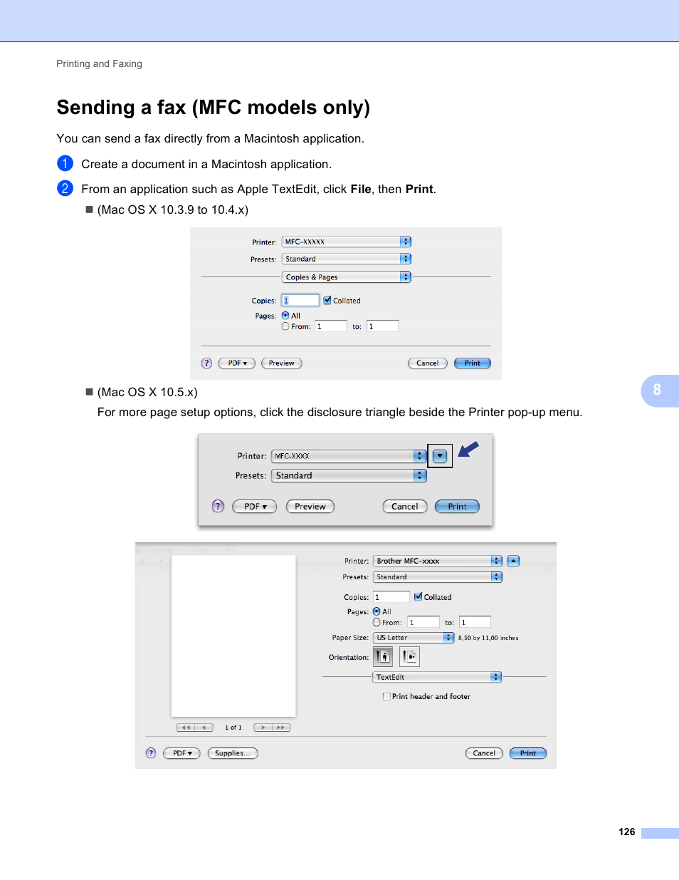Sending a fax (mfc models only) | Brother MFC-495CW User Manual | Page 133 / 198