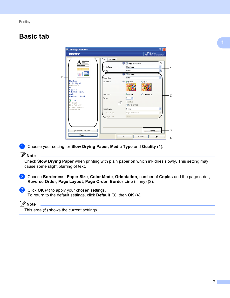 Basic tab | Brother MFC-495CW User Manual | Page 14 / 198