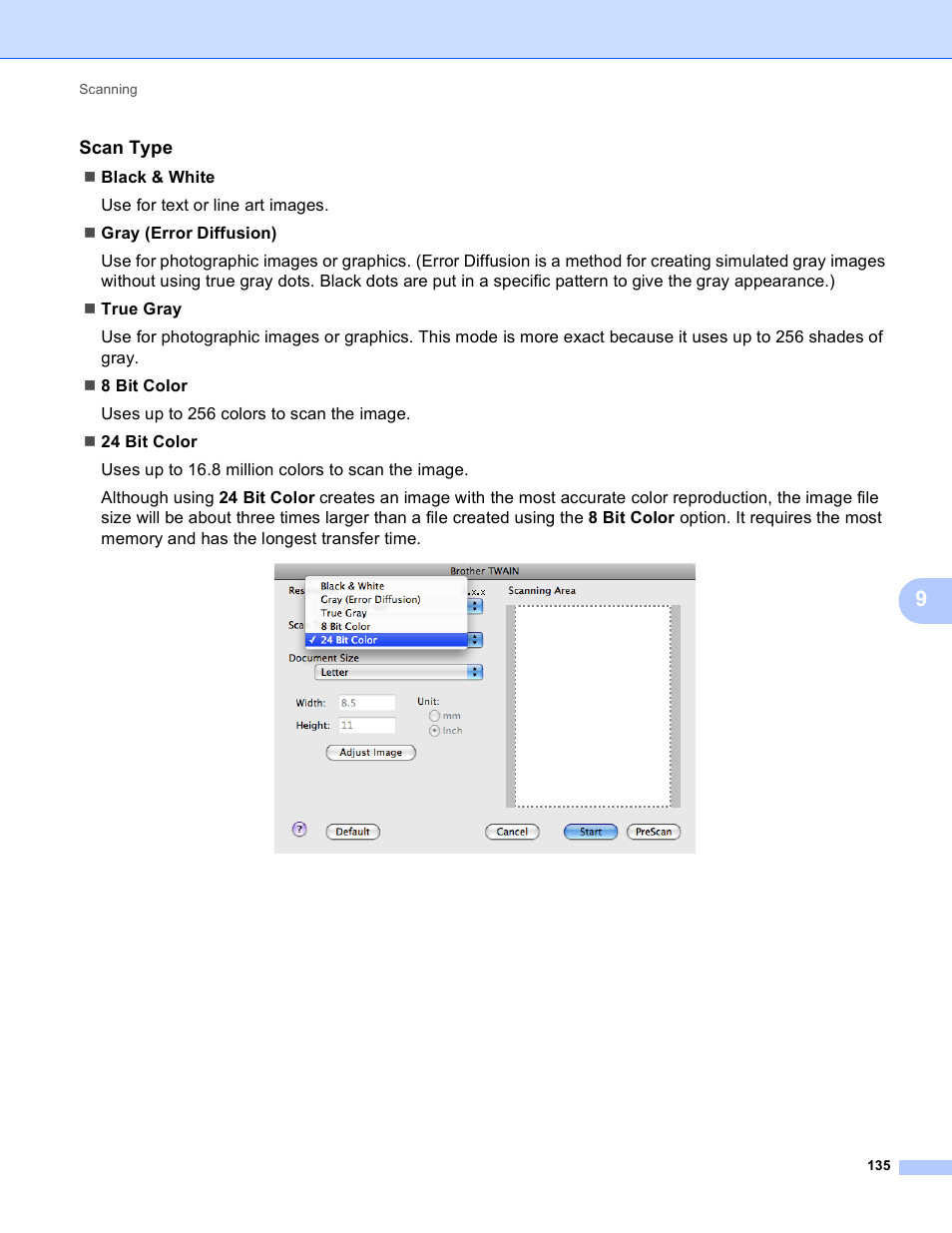 Scan type | Brother MFC-495CW User Manual | Page 142 / 198