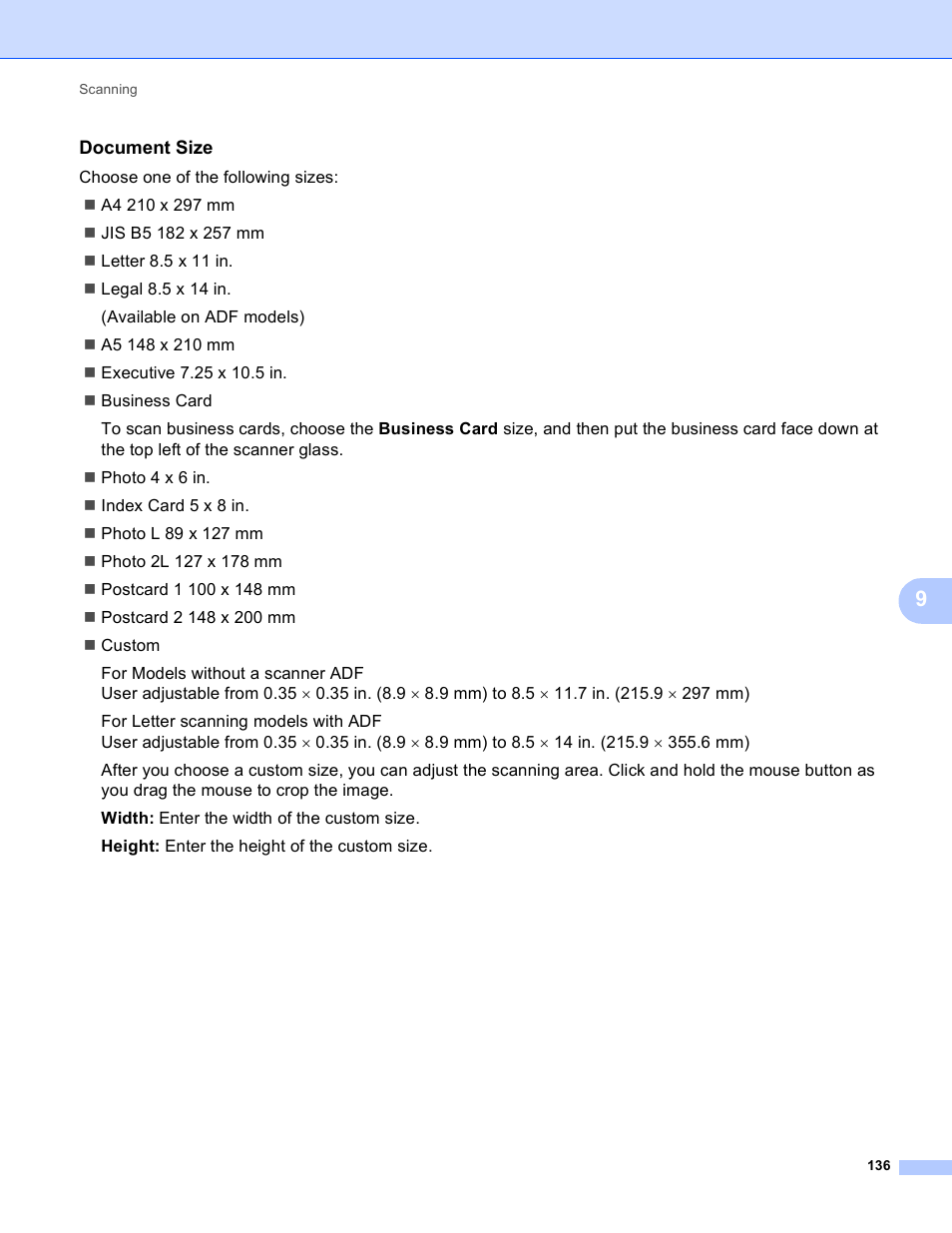 Document size | Brother MFC-495CW User Manual | Page 143 / 198