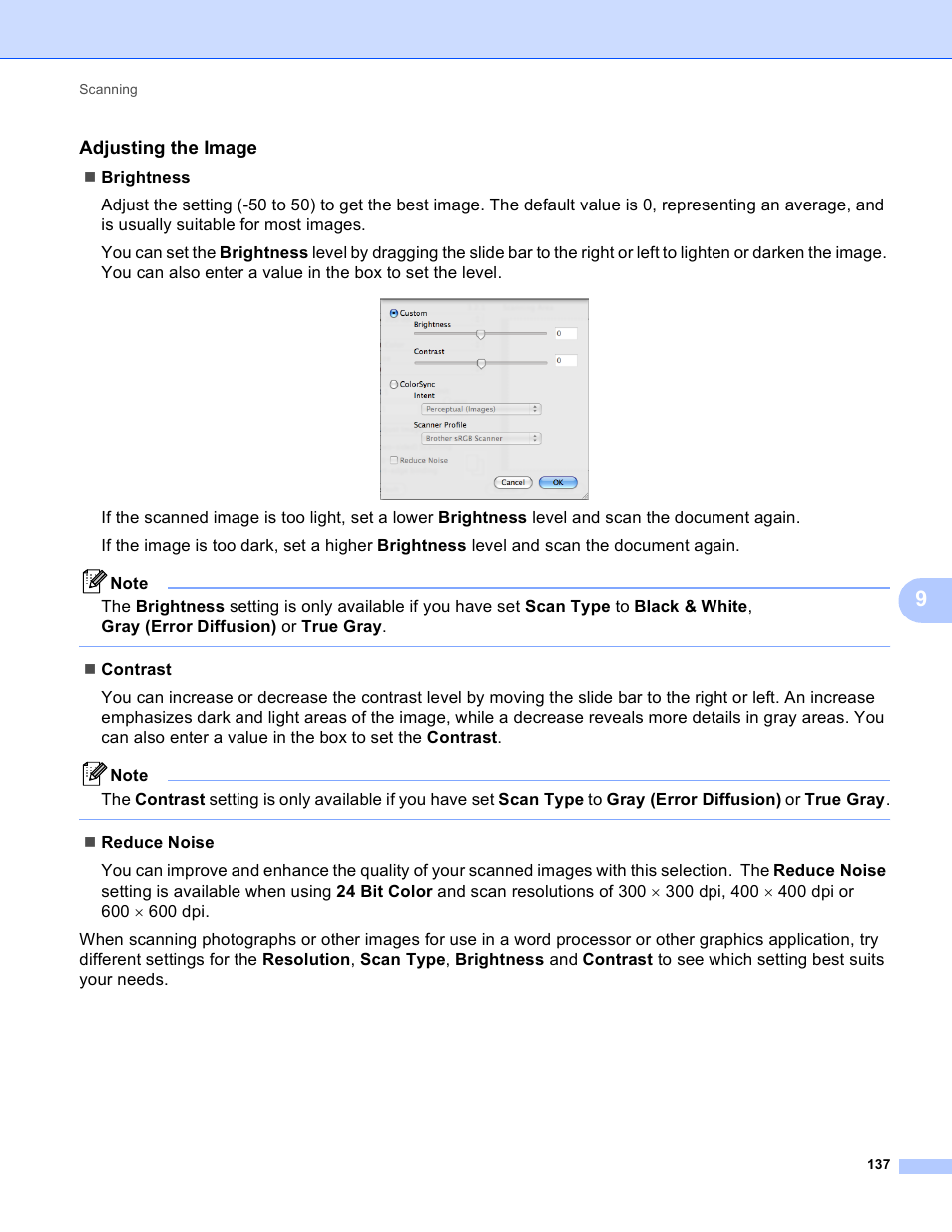 Adjusting the image | Brother MFC-495CW User Manual | Page 144 / 198