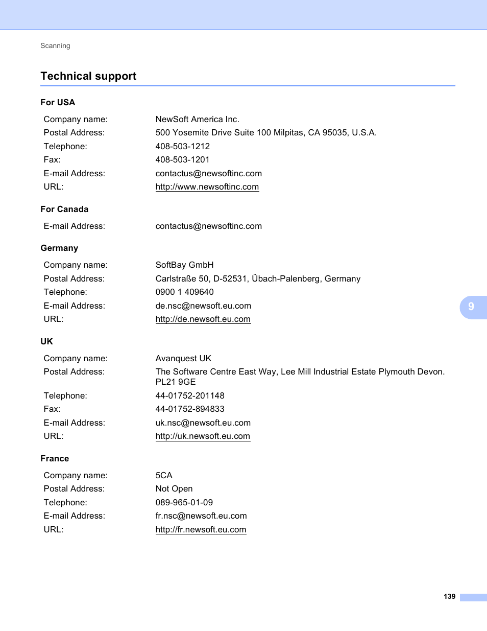 Technical support, 9technical support | Brother MFC-495CW User Manual | Page 146 / 198