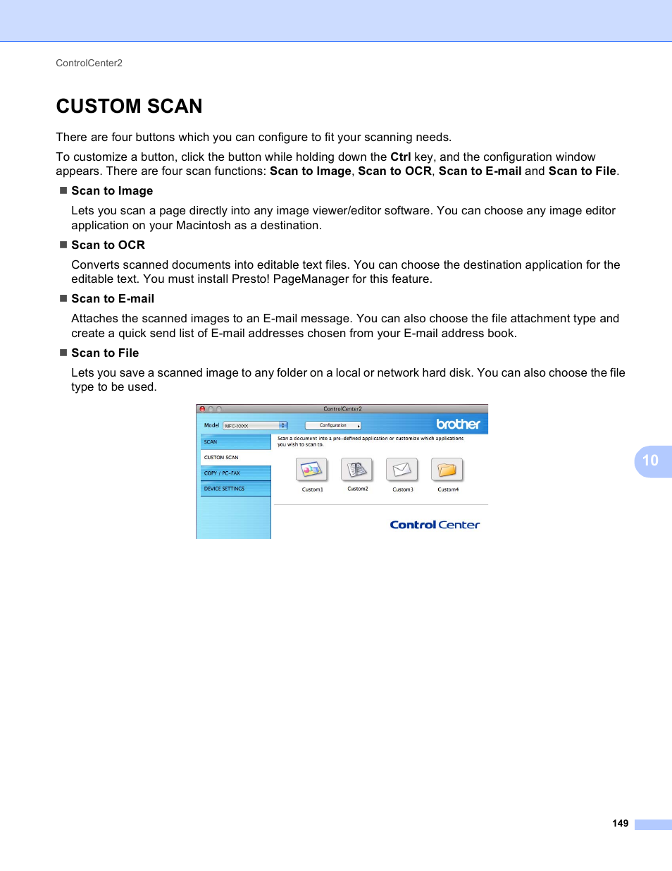 Custom scan | Brother MFC-495CW User Manual | Page 156 / 198