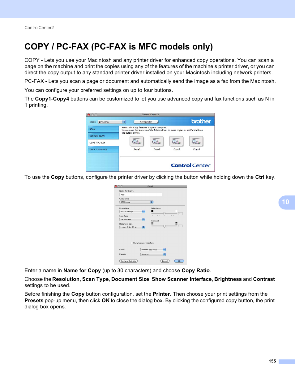 Copy / pc-fax (pc-fax is mfc models only) | Brother MFC-495CW User Manual | Page 162 / 198