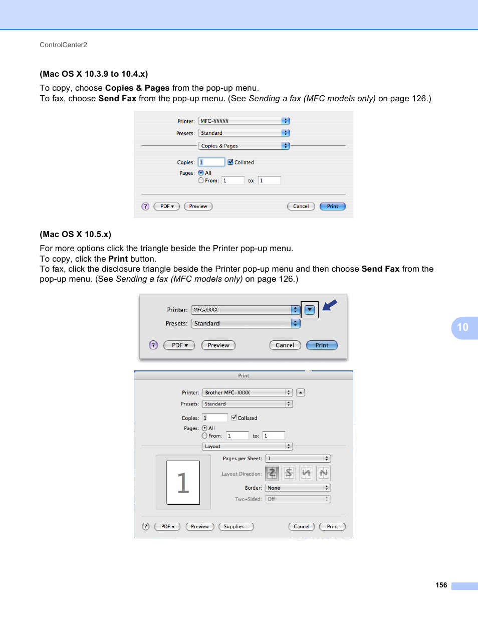 Mac os x 10.5.x) | Brother MFC-495CW User Manual | Page 163 / 198