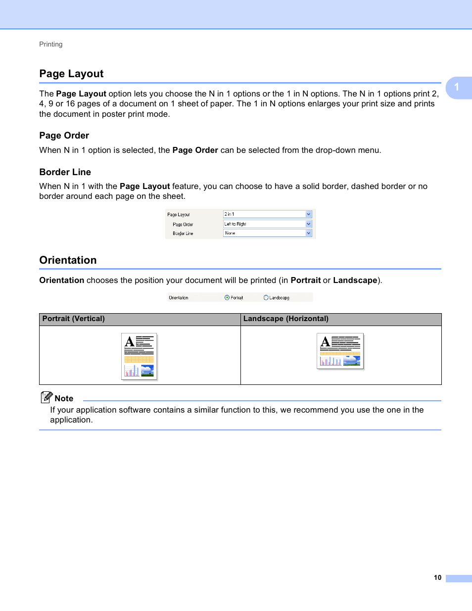 Border line, Orientation, 1page layout | Page order, Portrait (vertical) landscape (horizontal) | Brother MFC-495CW User Manual | Page 17 / 198