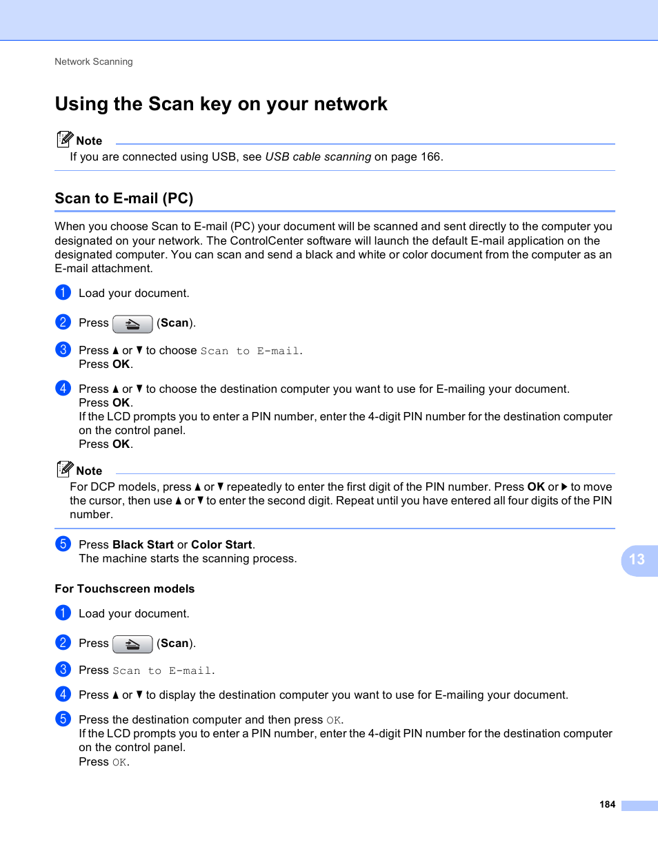 Using the scan key on your network, Scan to e-mail (pc) | Brother MFC-495CW User Manual | Page 191 / 198