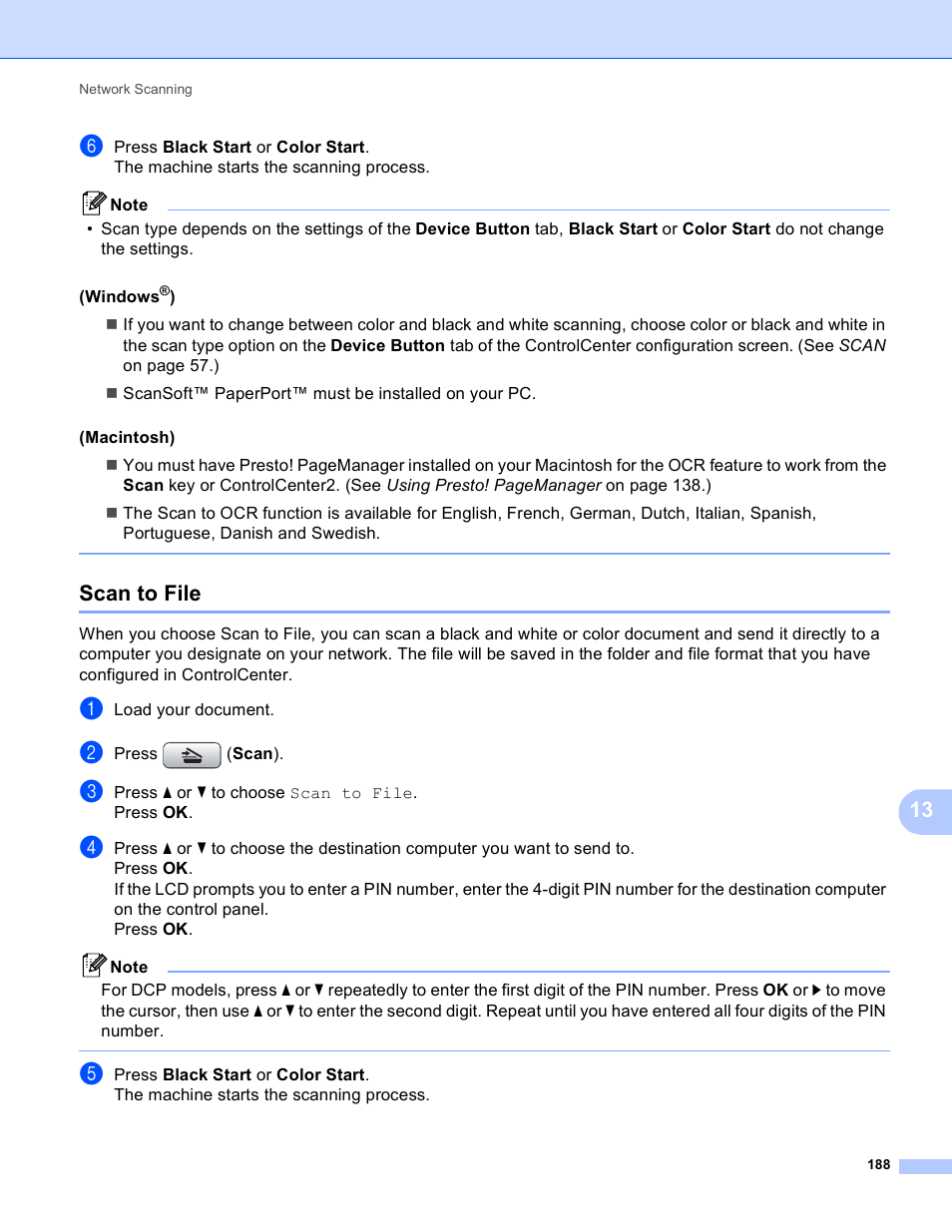 Scan to file | Brother MFC-495CW User Manual | Page 195 / 198