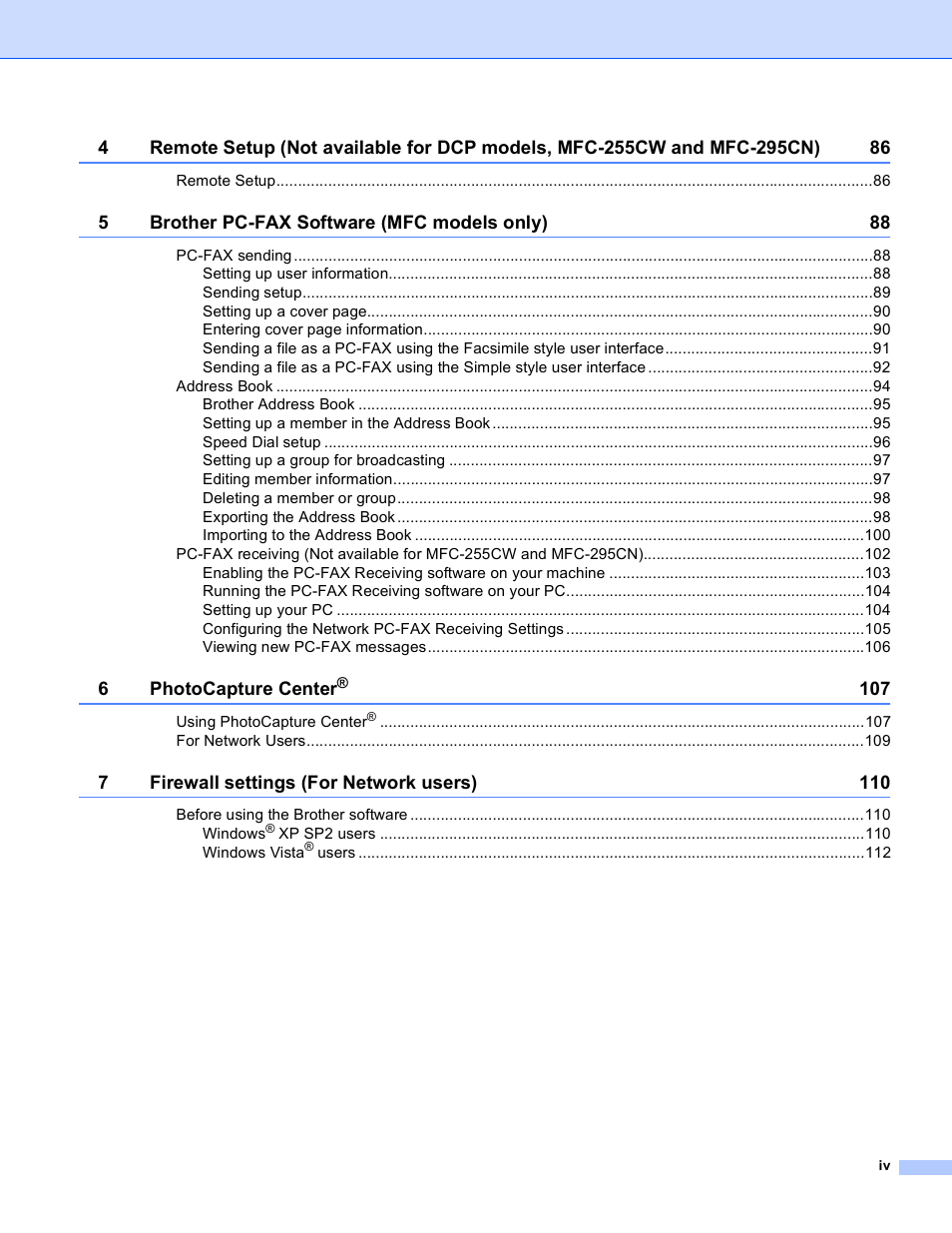 Brother MFC-495CW User Manual | Page 5 / 198