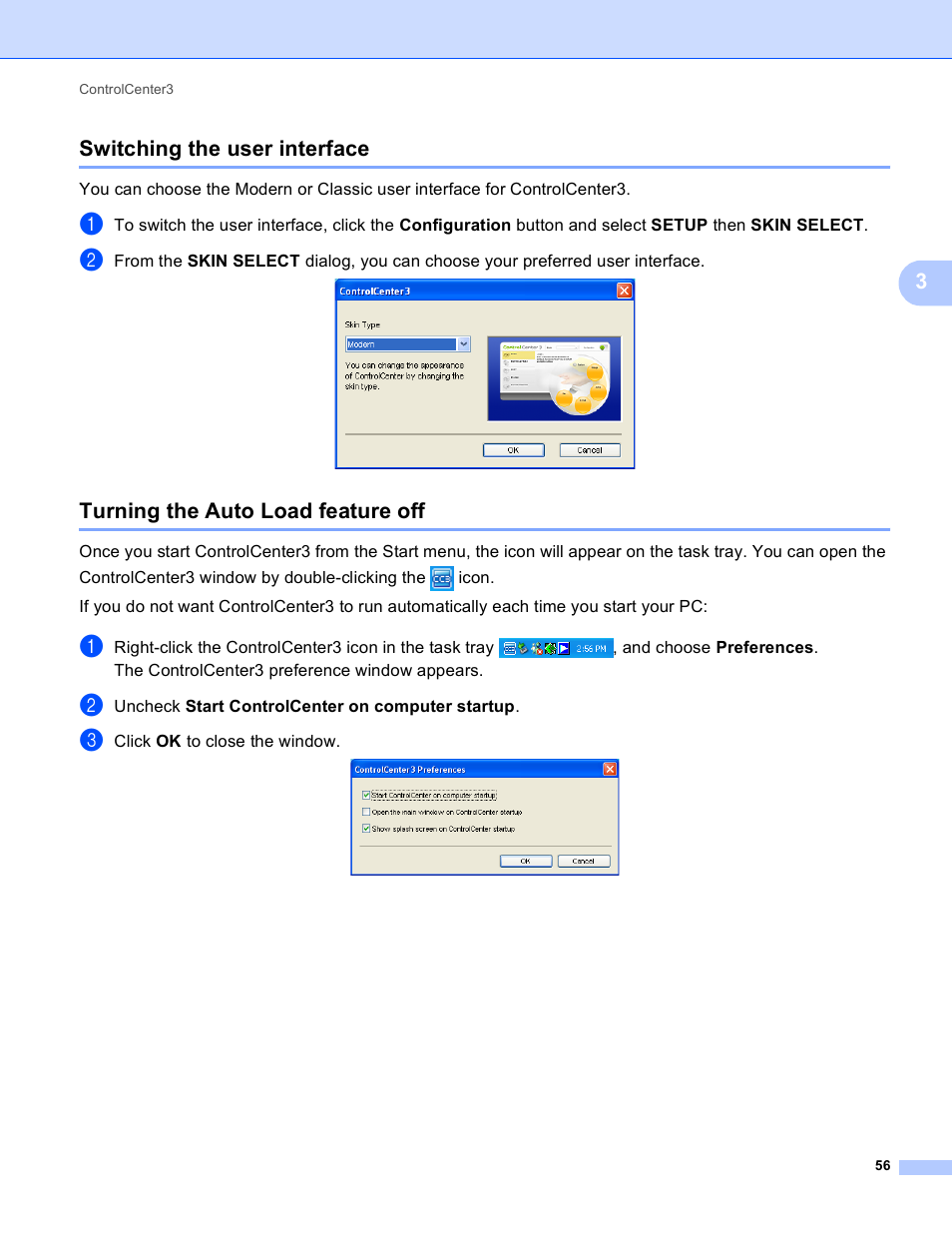 Switching the user interface, Turning the auto load feature off, 3switching the user interface | Brother MFC-495CW User Manual | Page 63 / 198