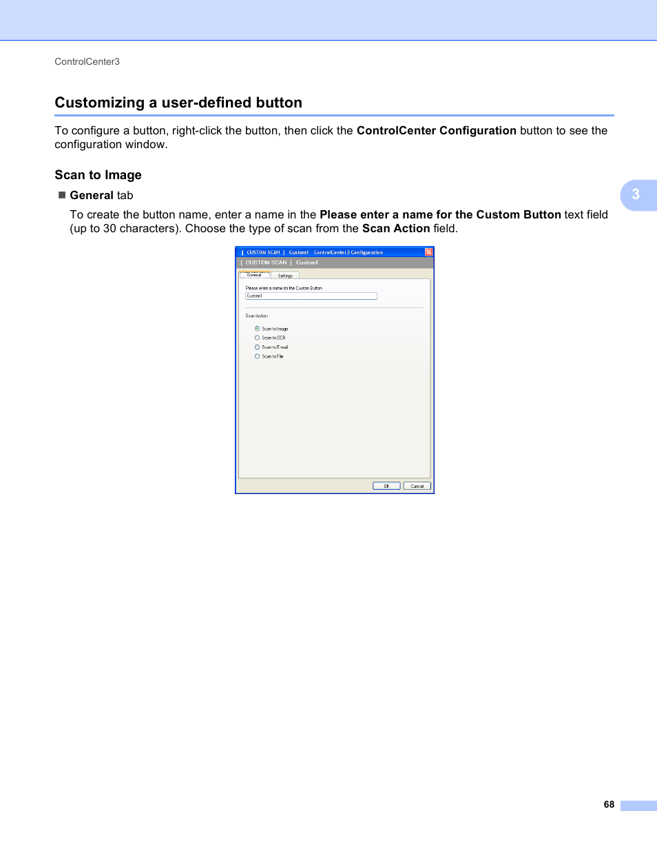 Customizing a user-defined button, Scan to image, 3customizing a user-defined button | Brother MFC-495CW User Manual | Page 75 / 198