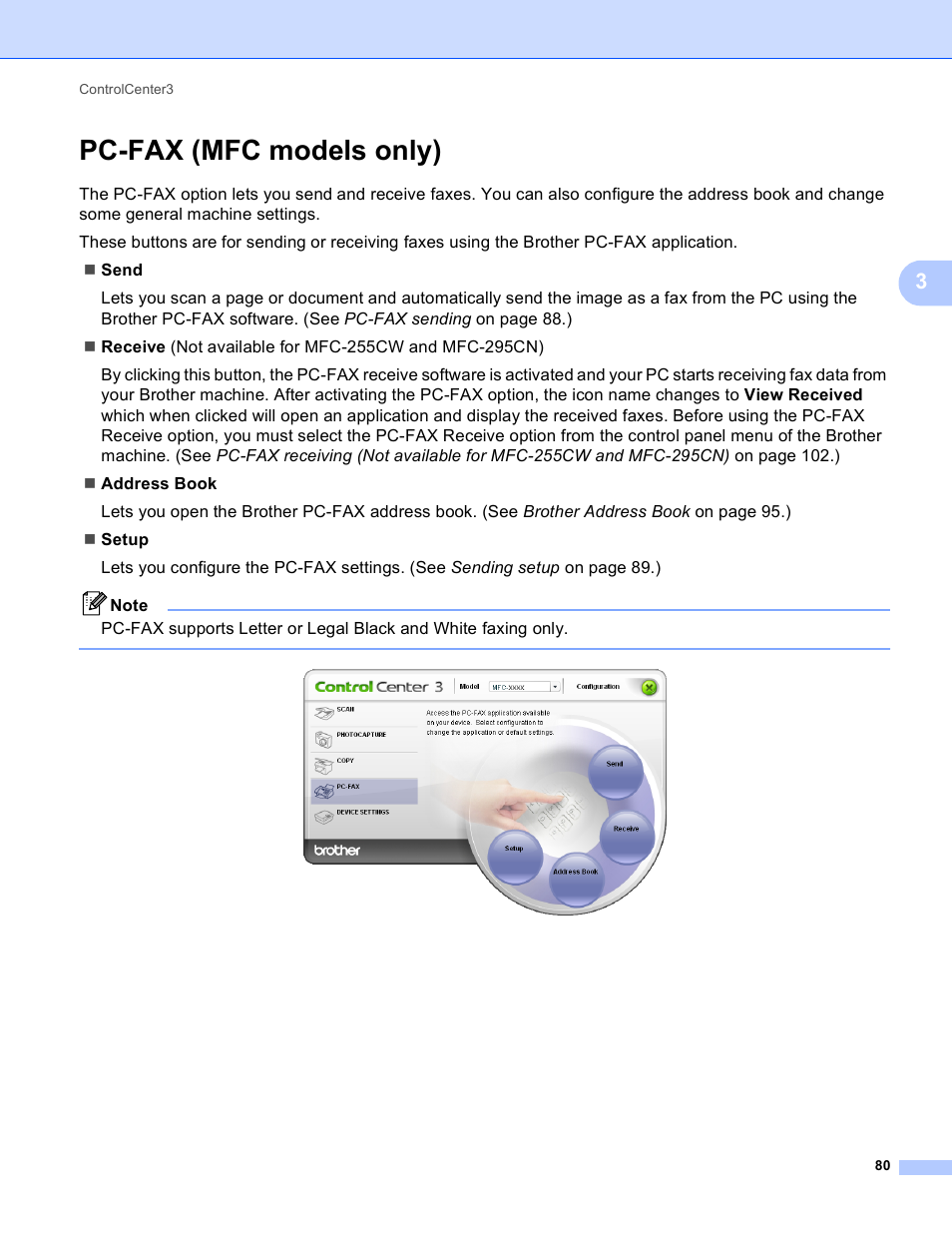 Pc-fax (mfc models only) | Brother MFC-495CW User Manual | Page 87 / 198