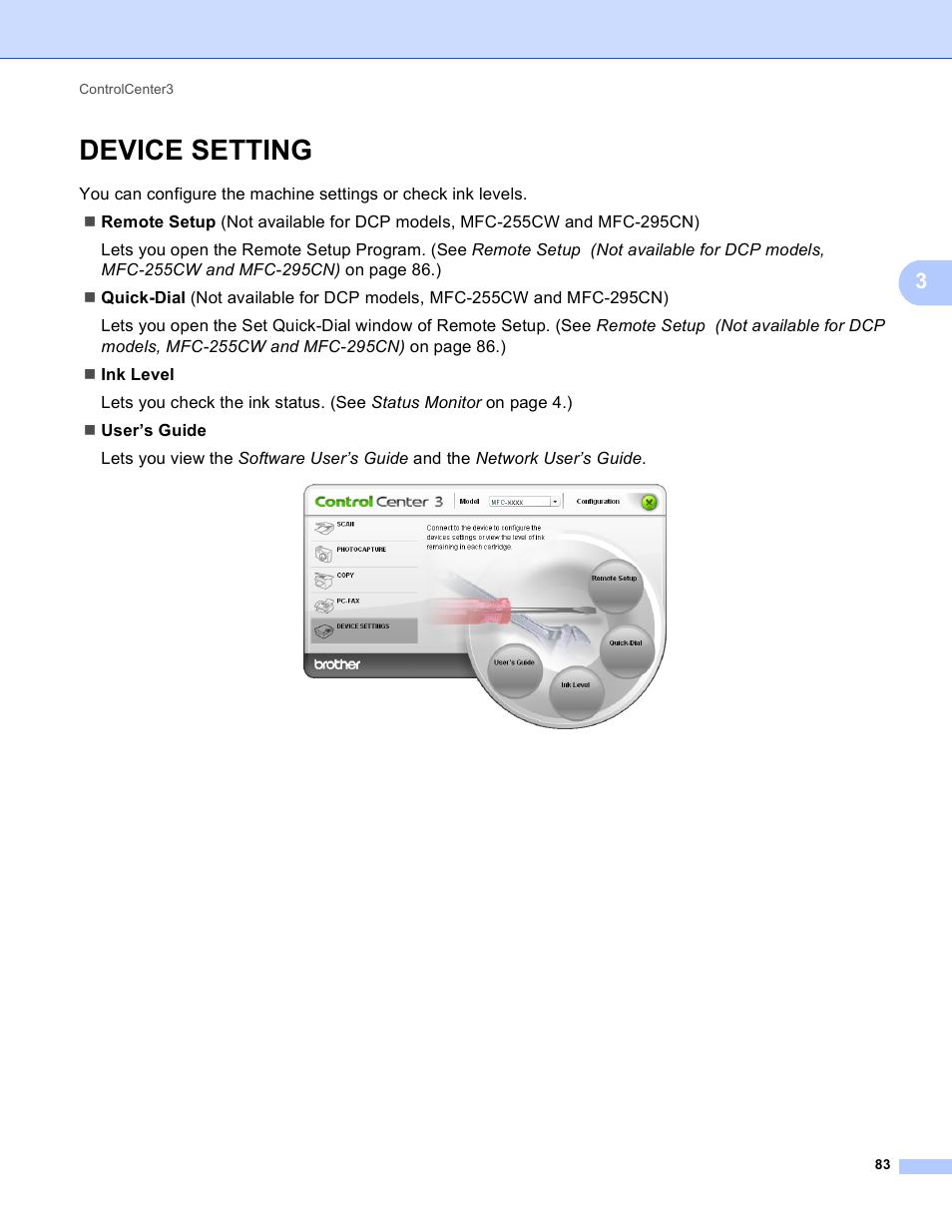 Device setting | Brother MFC-495CW User Manual | Page 90 / 198