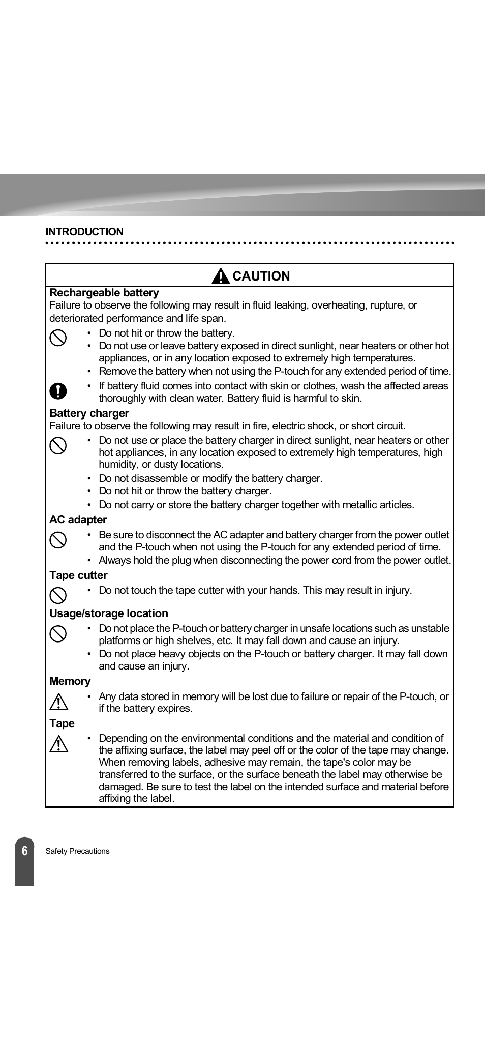 Caution | Brother PT-18R User Manual | Page 12 / 71