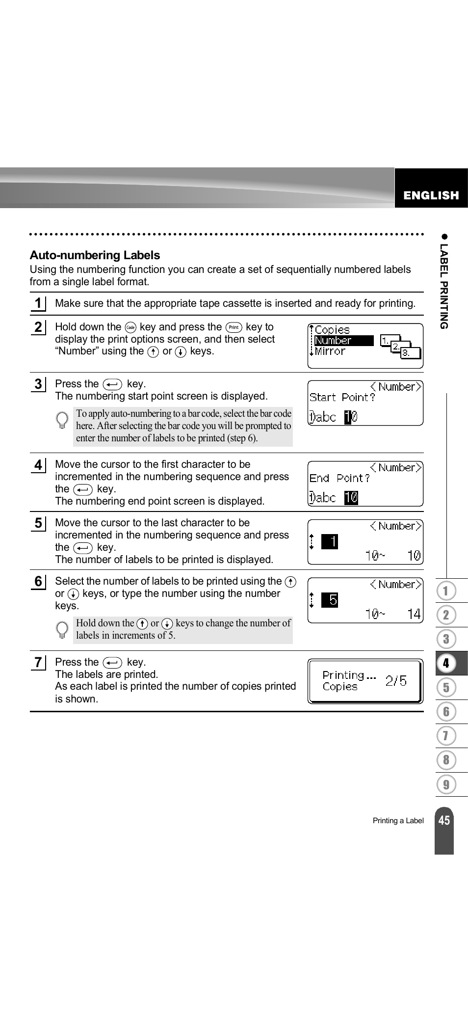 Auto-numbering labels | Brother PT-18R User Manual | Page 51 / 71