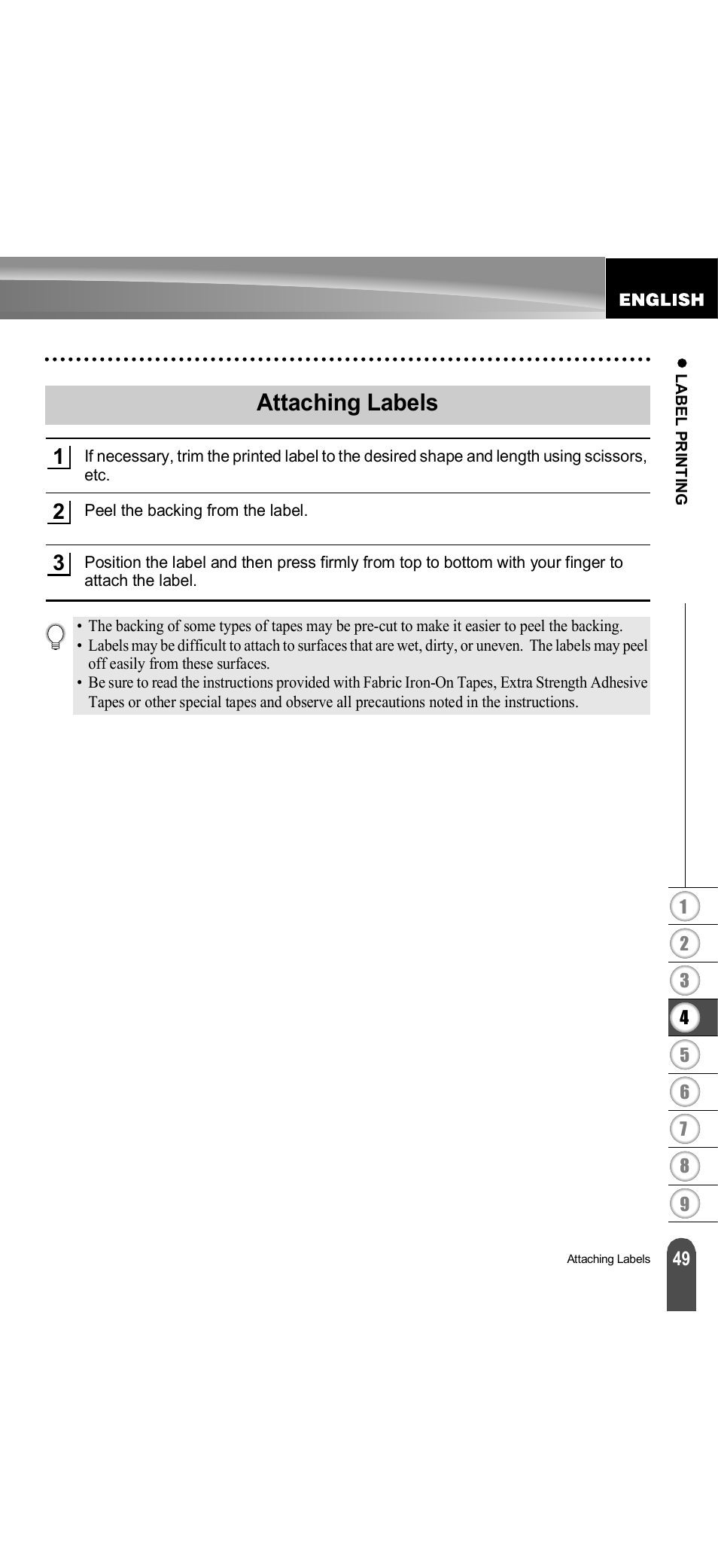 Attaching labels | Brother PT-18R User Manual | Page 55 / 71