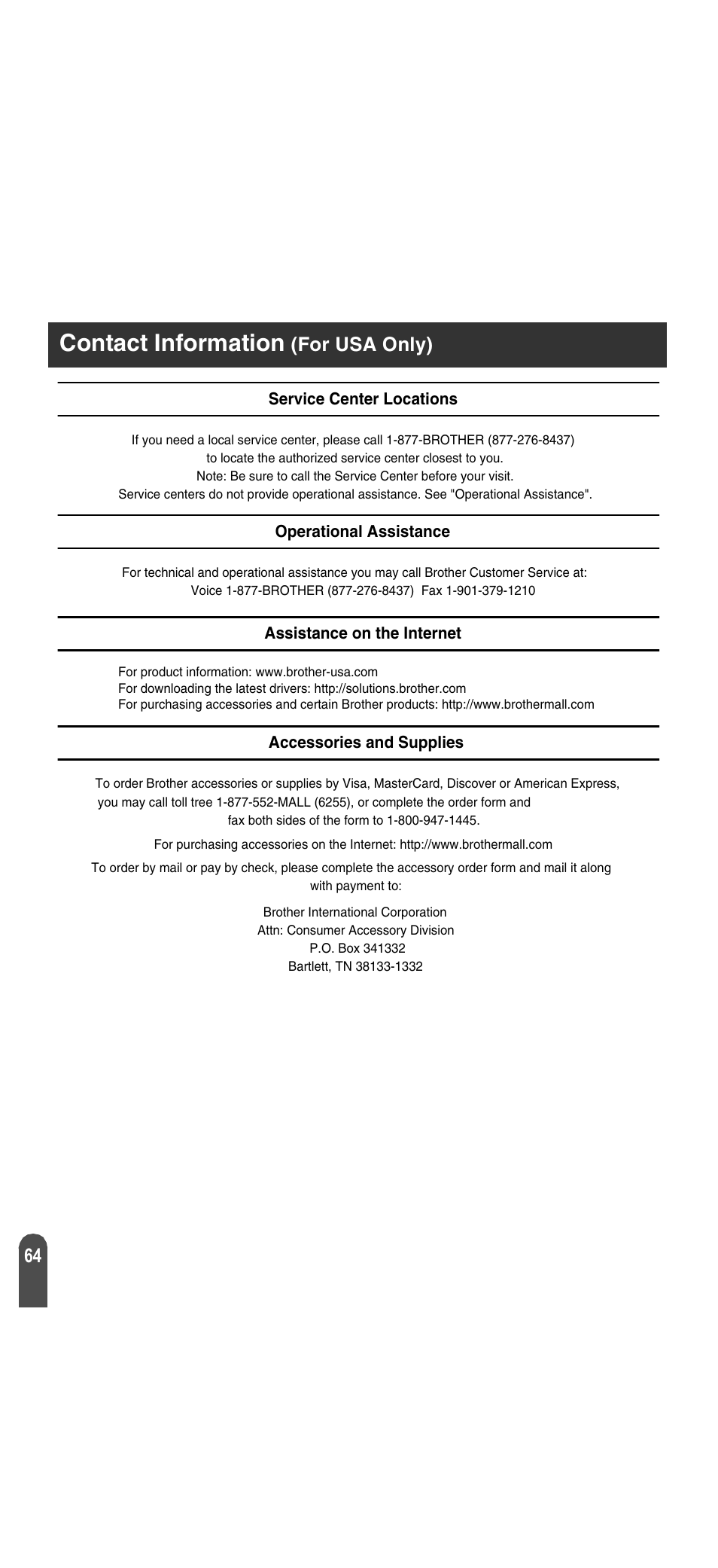 Contact information, For usa only) | Brother PT-18R User Manual | Page 70 / 71