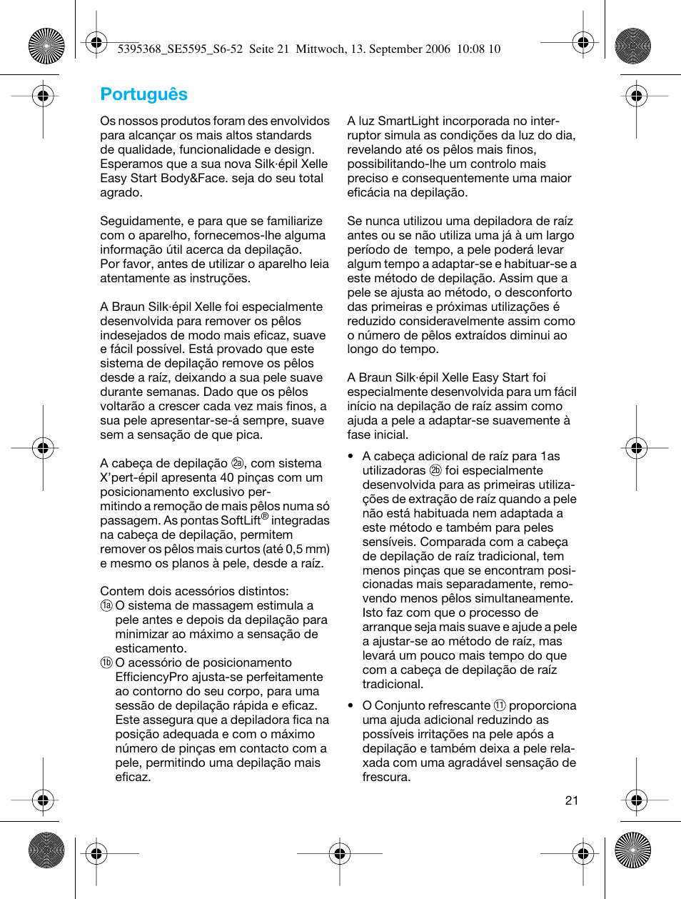 Português | Braun 5595 Silk-épil Xelle User Manual | Page 20 / 48