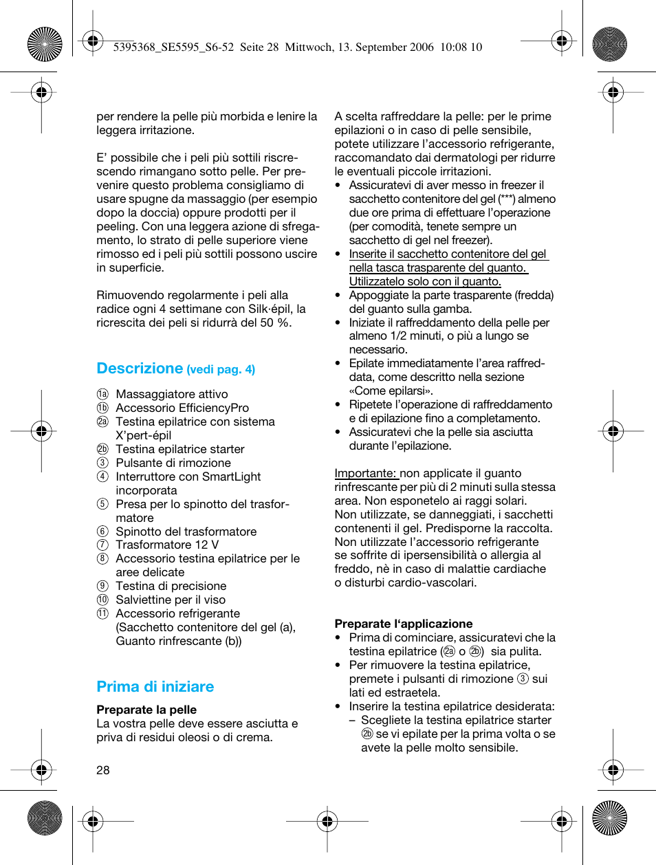 Descrizione, Prima di iniziare | Braun 5595 Silk-épil Xelle User Manual | Page 27 / 48