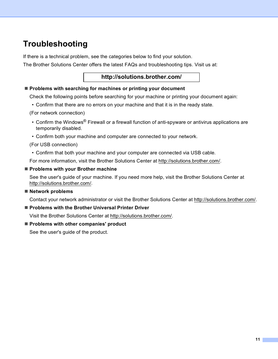 Troubleshooting | Brother Universal Printer Driver User Manual | Page 12 / 14