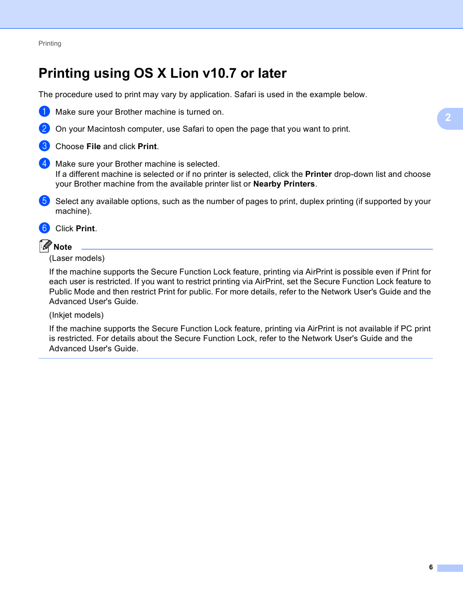 Printing using os x lion v10.7 or later | Brother MFC-8910DW User Manual | Page 9 / 13