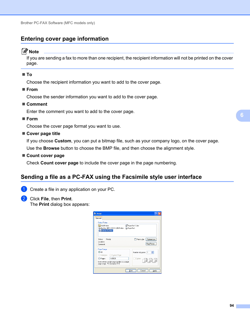 6entering cover page information | Brother MFC 7360N User Manual | Page 102 / 218