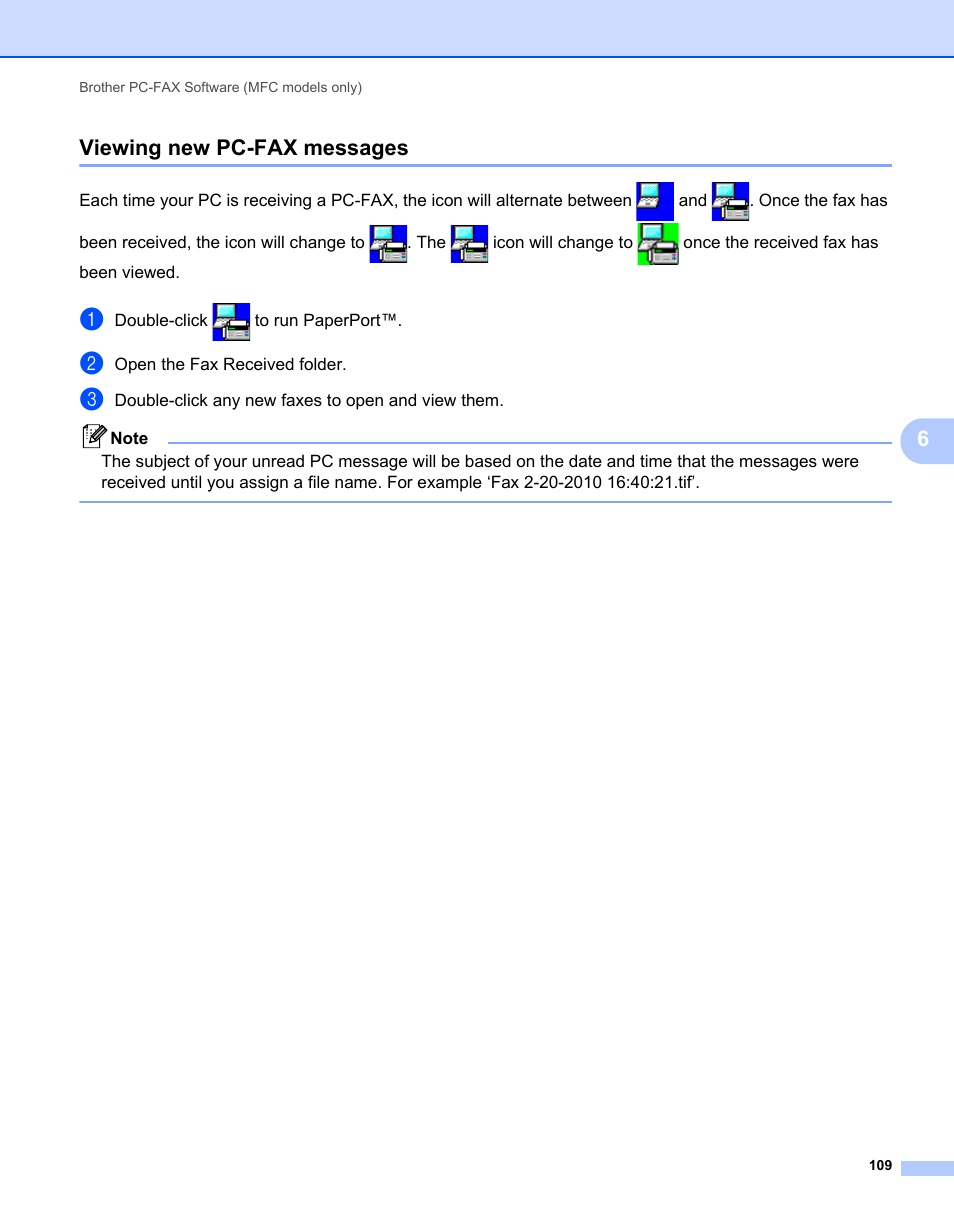 Viewing new pc-fax messages, 6viewing new pc-fax messages | Brother MFC 7360N User Manual | Page 117 / 218